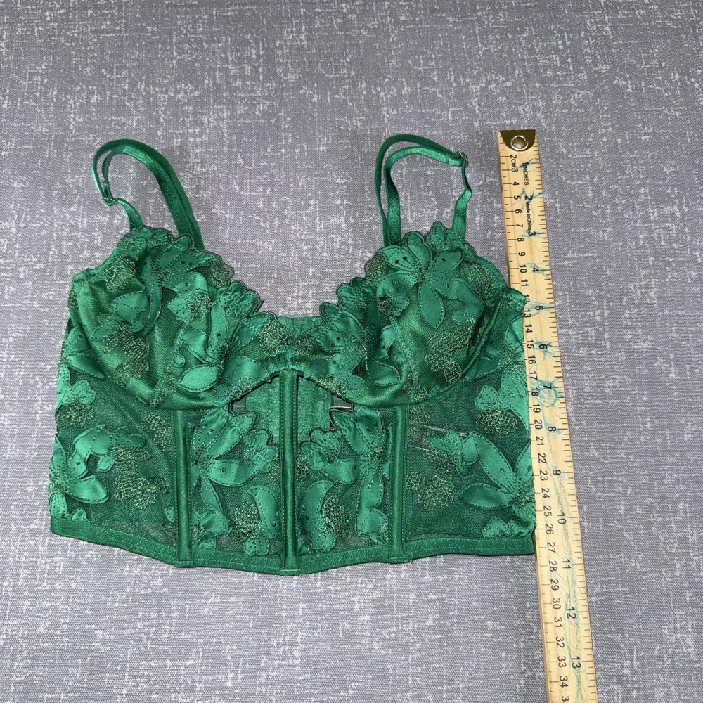 Victorias Secret Very Sexy Bustier Womens 32B XS Green Lace Floral Boned Sheer - Picture 5 of 11
